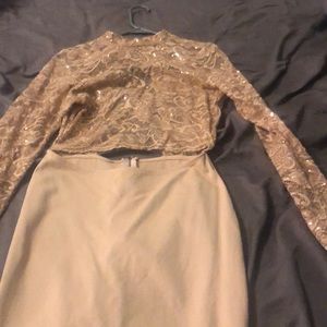 Fashion nova nude lace dress.